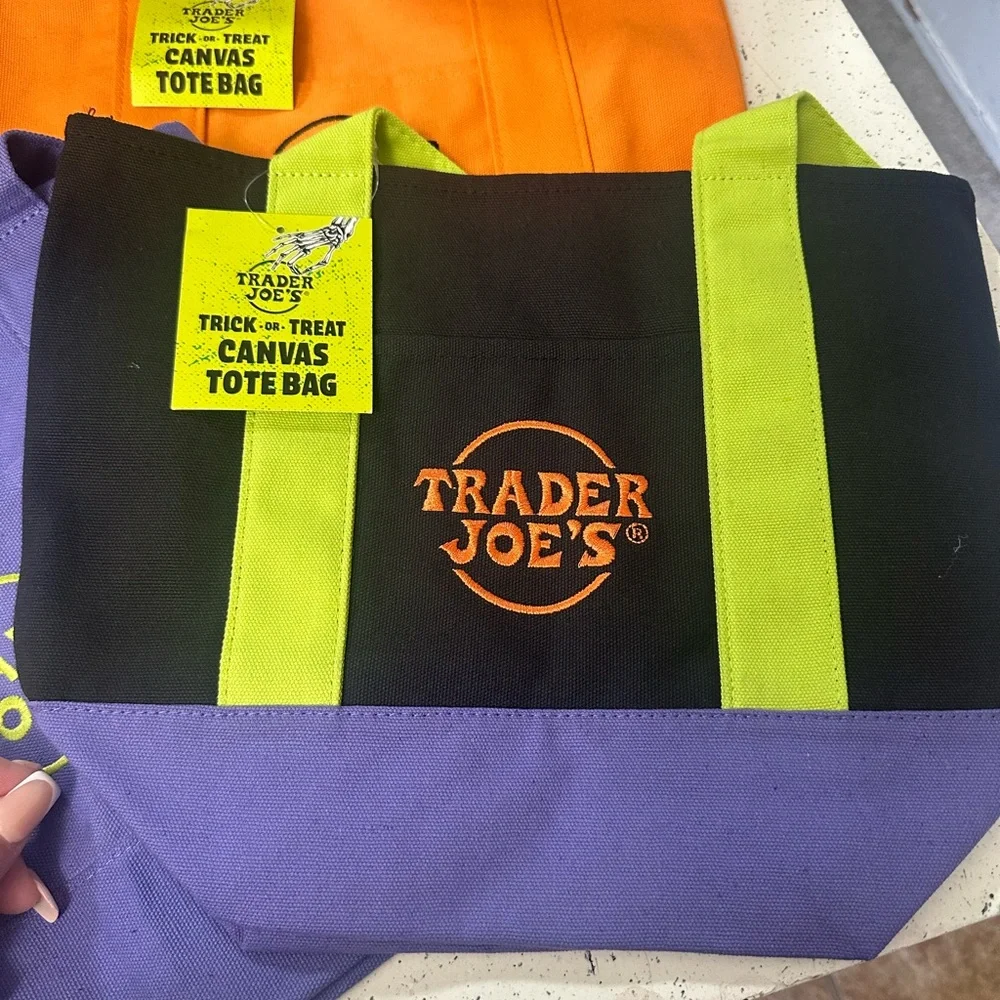 Trader Joe's Canvas Tote Bags - Black, Orange, Purple - Picture 2 of 5
